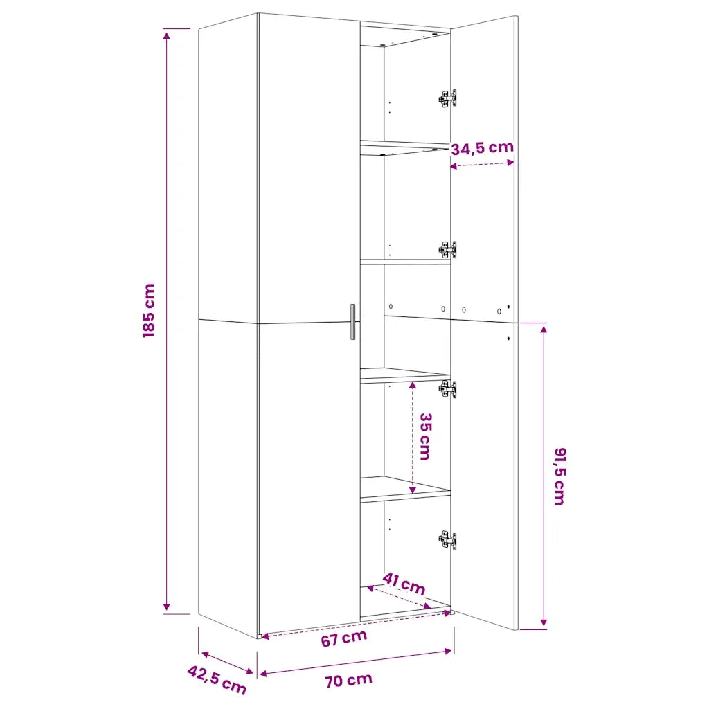 Credenza-Buffet-Armadio da cucina Grigio Sonoma 70x42,5x185 cm in Legno Multistrato 975298