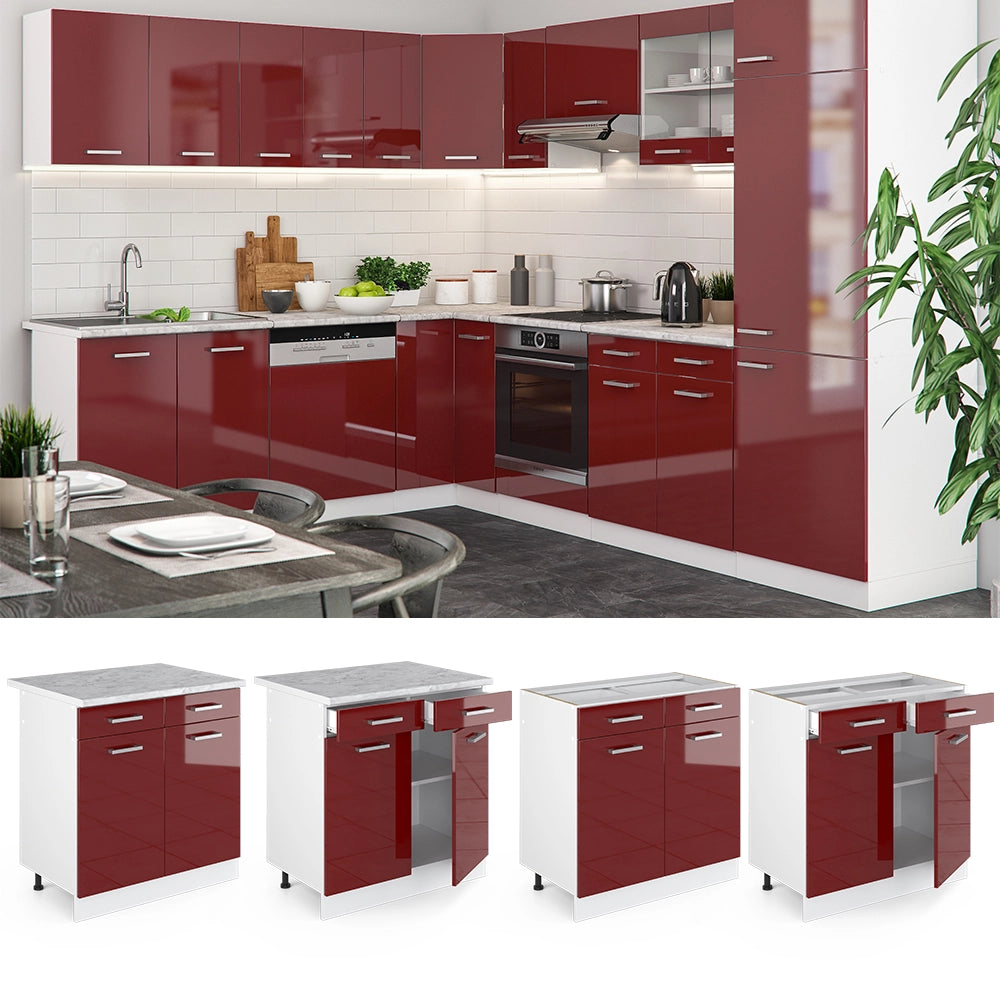 Vicco Mobiletto base per cucina Rosso lucido 80 cm , PL Rovere