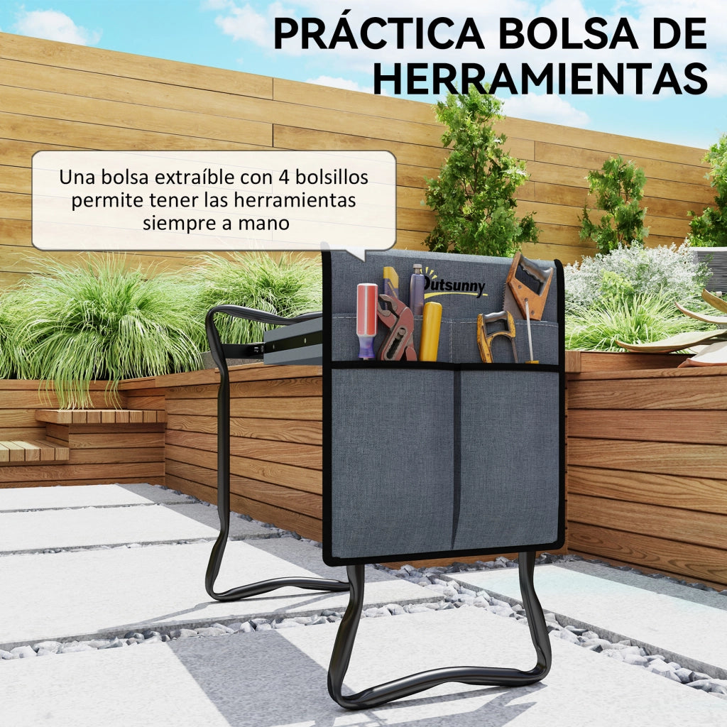 Sgabello Pieghevole Giardino con Cuscino e Sacco Attrezzi ¨C zephmum ¨C Grigio