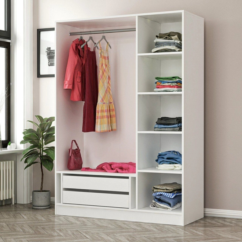 Armadio Camera da Letto Gerrei, Guardaroba 3 Ante Appendiabiti, 135x52 cm Bianco