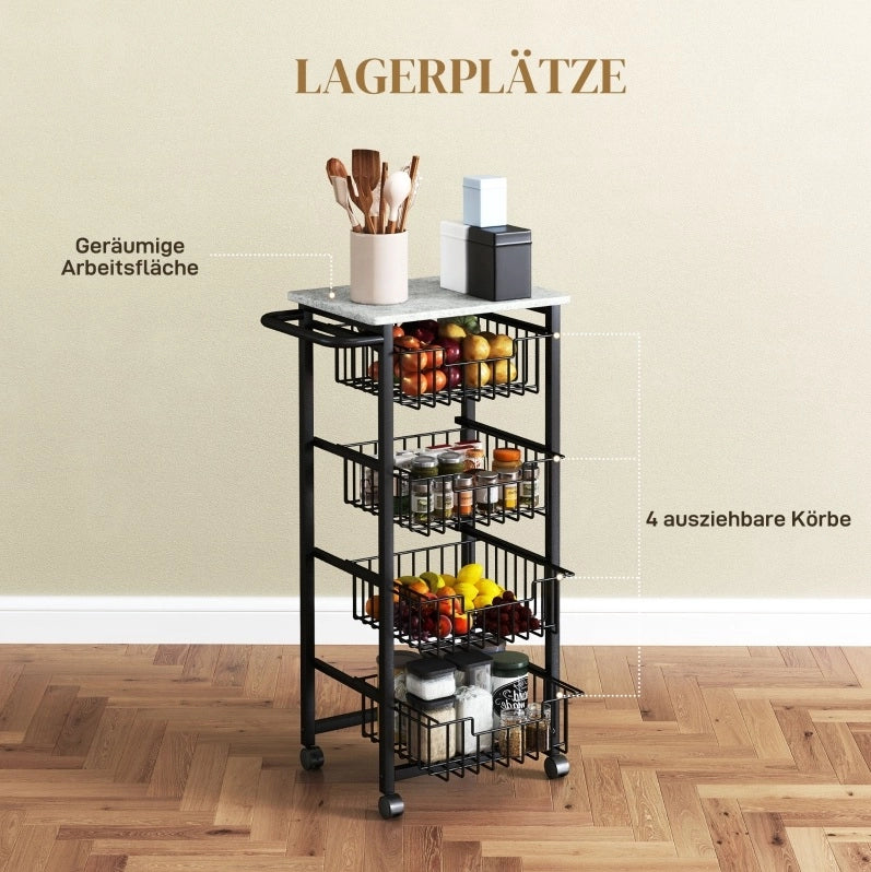Carrello da cucina ULEVR 49,5x31x91 cm con 4 cestelli estraibili e ruote, grigio chiaro