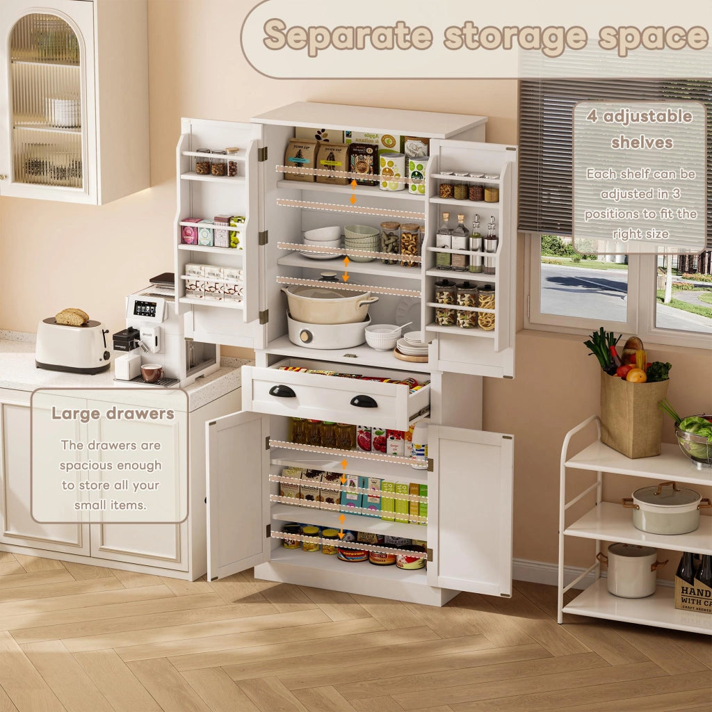 Mobile da cucina, mobile porta snack, 4 ante e 1 cassetto, ripiani regolabili, bianco