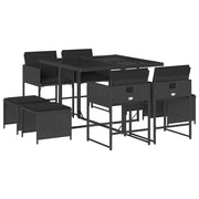 Set da Pranzo da Giardino 9 pz | Set Salotto da Giardino con Cuscini Nero in Polyrattan