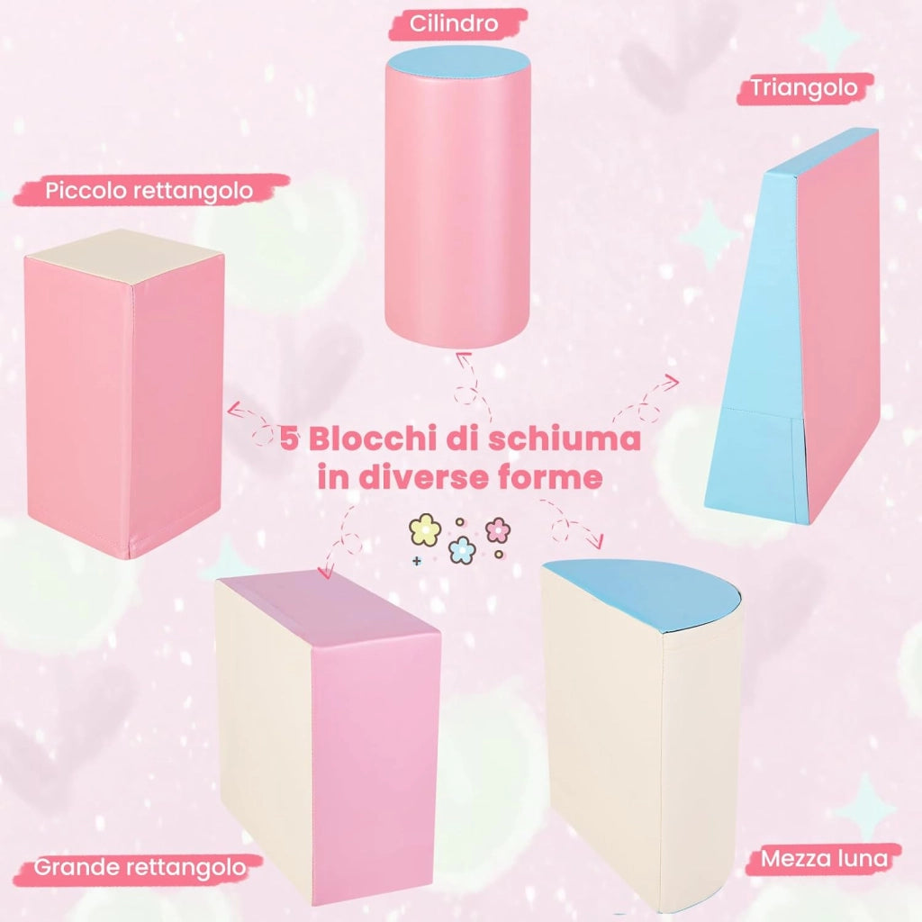 Set di 5 Blocchi con Diverse Forme e Colori, Giocattolo per Arrampicata e Strisciamento, Aiuta i Bambini a Crescere (Rosa)
