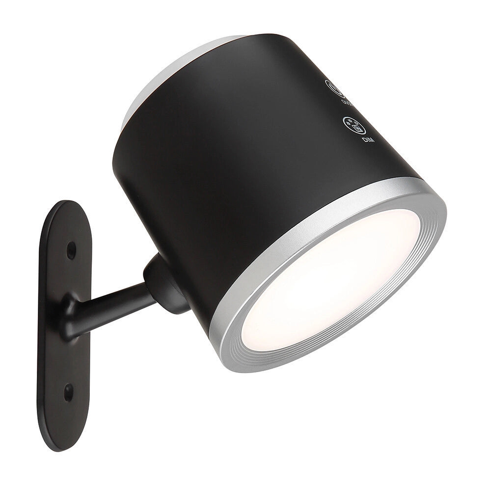 Trade Shop - Lampada Doppio Uso Scrivania Applique A Led 6w Touch Dimmerabile 3 Colorazioni Bl-1005 - Nero