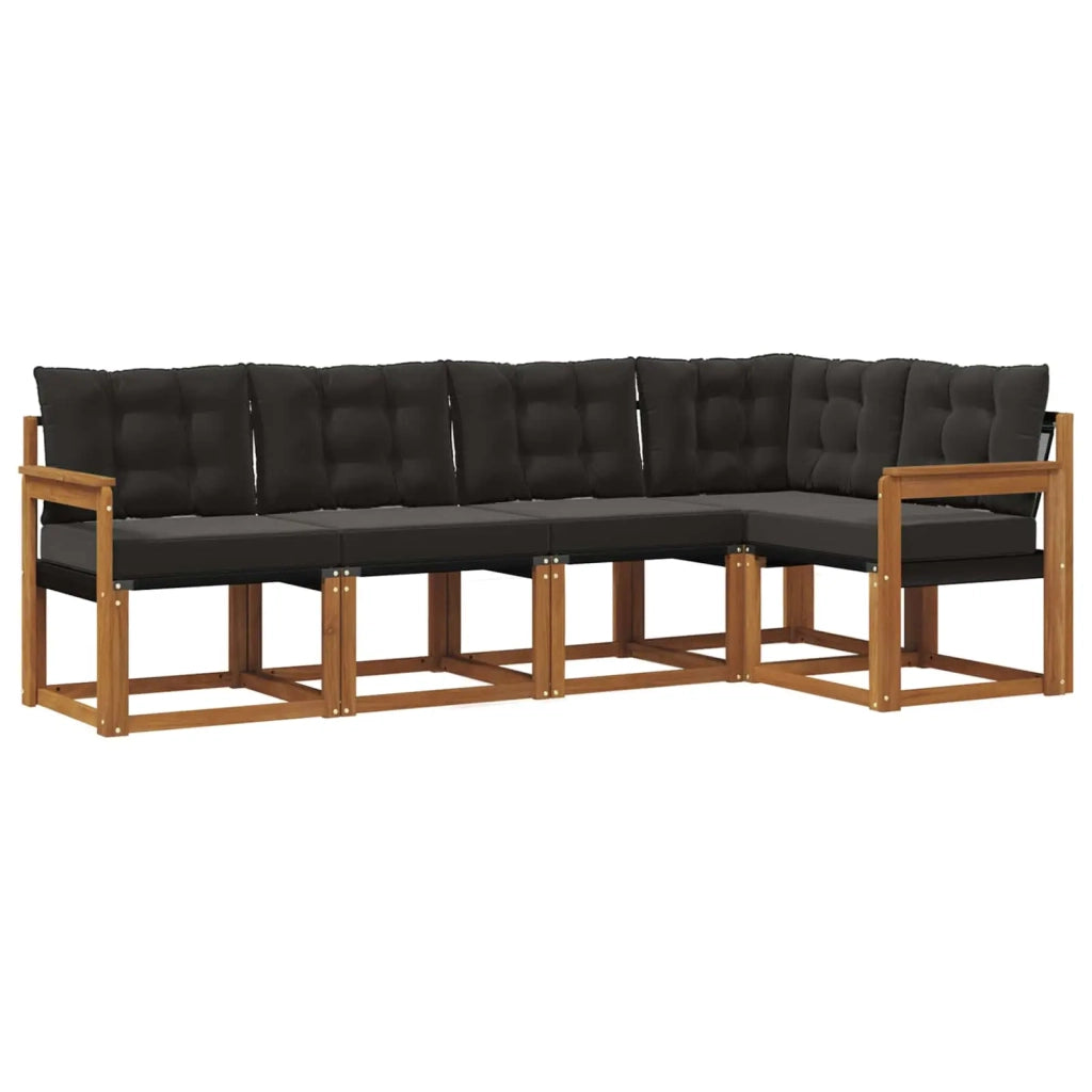 Set di divani da esterno con cuscino 5 pcs Naturale e Nero