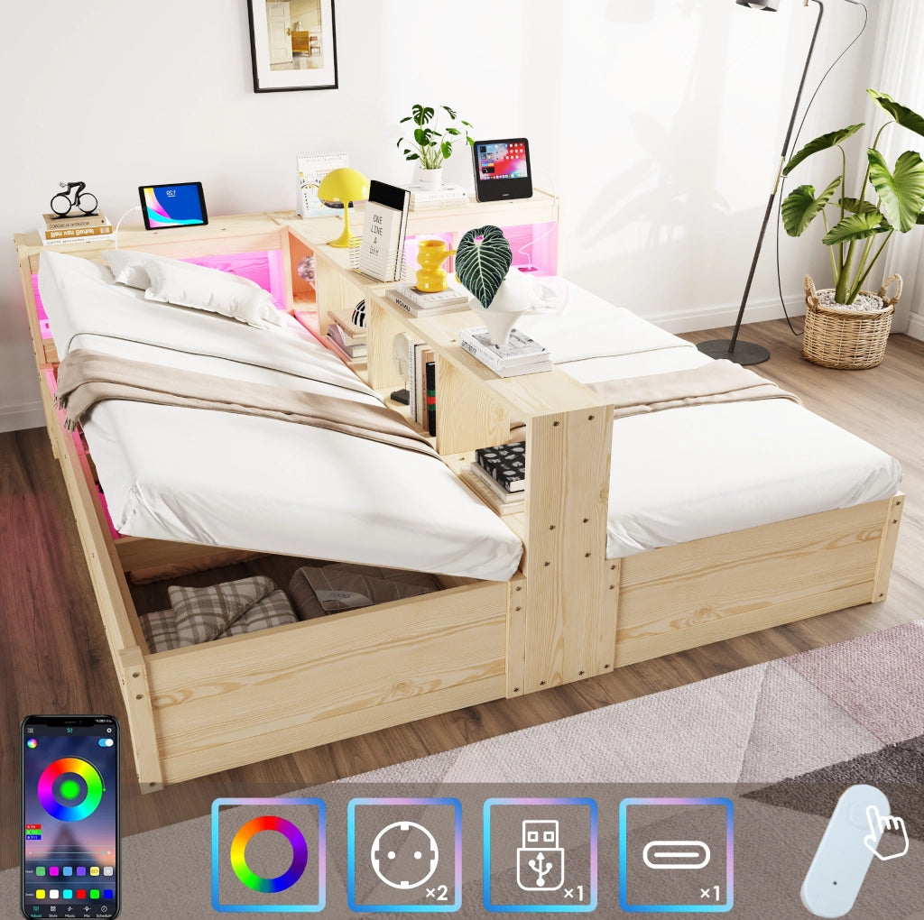 Letto multifunzionale 90/180 x 200 cm con LED e presa