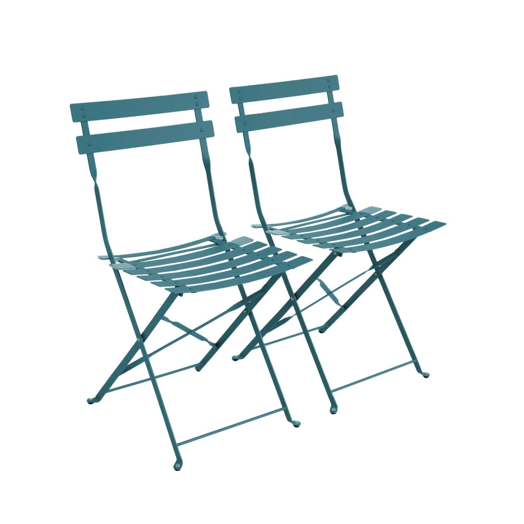 Set 2 sedie da giardino bistrot pieghevole in metallo, blu