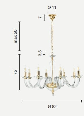 LAMPADARIO RAVEL 8 LUCI ATTACCO E14 NERO E CROMO D.82CM