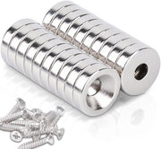 Magnetici neodymium extra forti con apertura 12x3 mm, 20 pezzi con viti, magnetici neodymium con foro, piccoli magneti forti piani per frigorifero, magazzino, ufficio