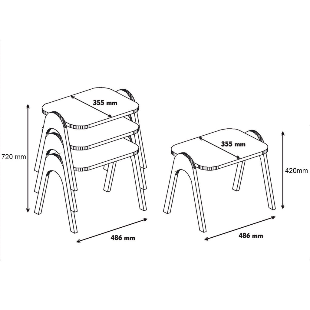 Set di 3 tavolini "Paris" in legno - 48 x 35 x 72 cm - Crema