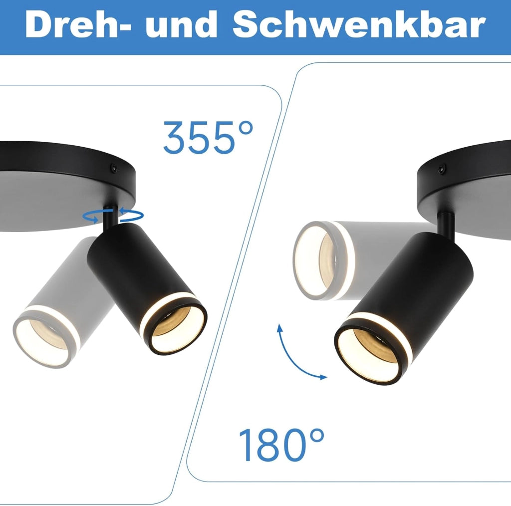 ZMH Faretto da soffitto Rotondo Nero 2 Luci GU10 Orientabile da Interno in Metallo per Corridoio Senza Lampadine