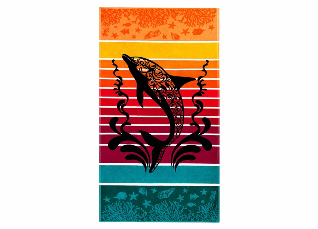 Telo Mare Jacquard Spugna Asciugamano Spiaggia Disegno Dolphin Jump - Telo Mare - Rosso