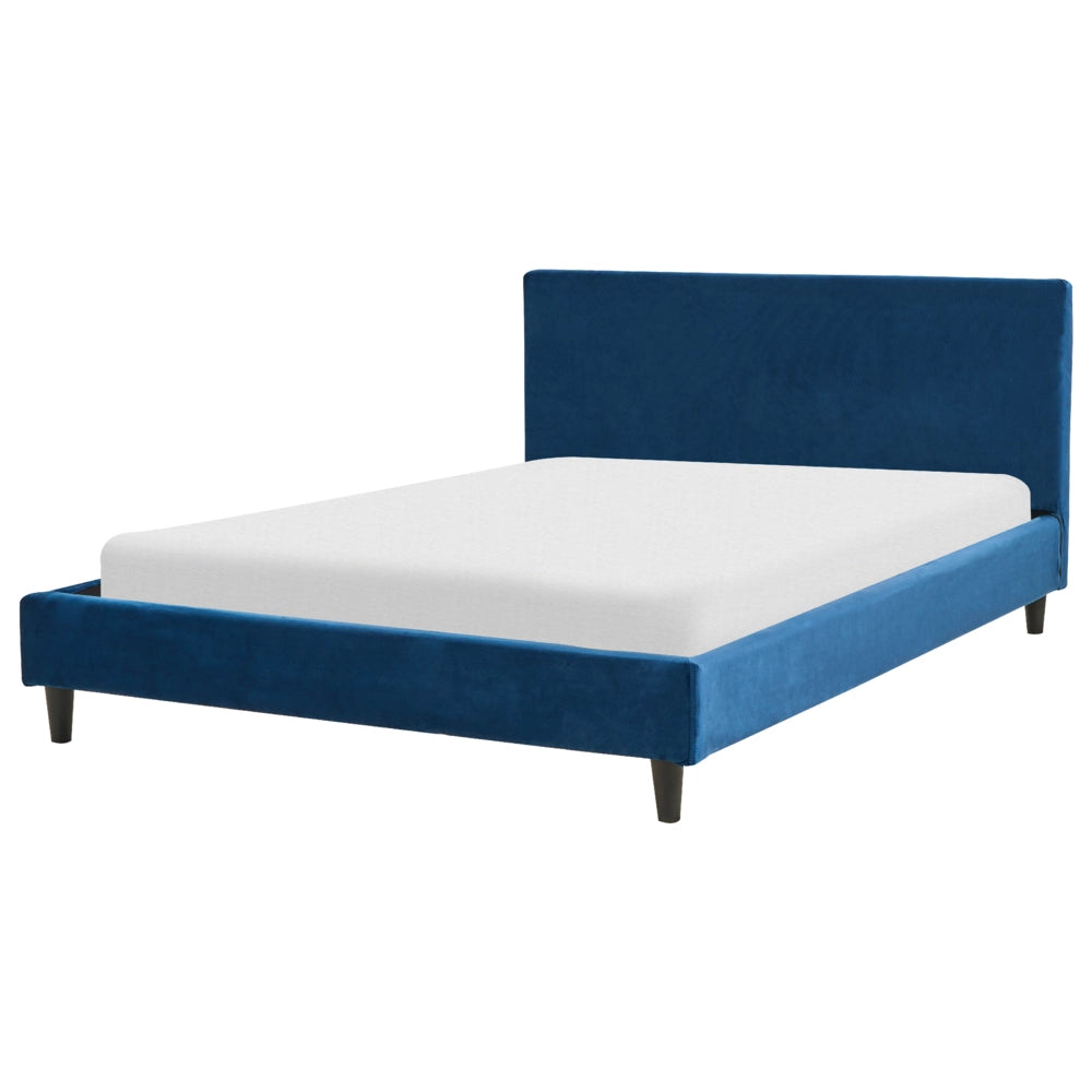 Letto matrimoniale in tessuto blu con rete a doghe 140 x 200 cm stile contemporaneo