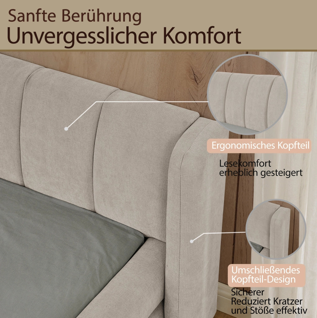 Letto 160x200 cm con testiera ergonomica; beige
