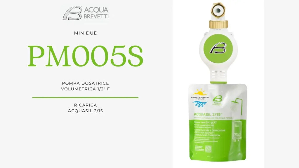 Acquabrevetti pompa dosatrice anticalcare MiniDue con attacco dima da 1/2" F - PM005S 