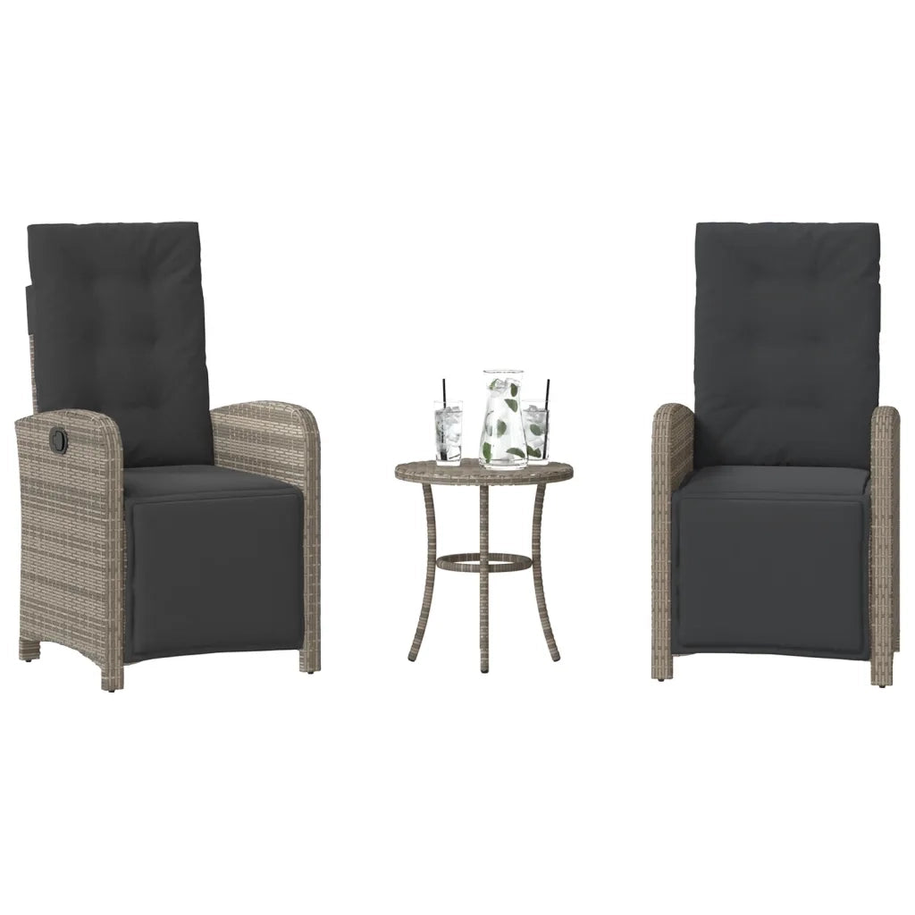 Set da Bistr¨° 3 pz | Set Salotto da Giardino con Cuscini Grigio in Polyrattan