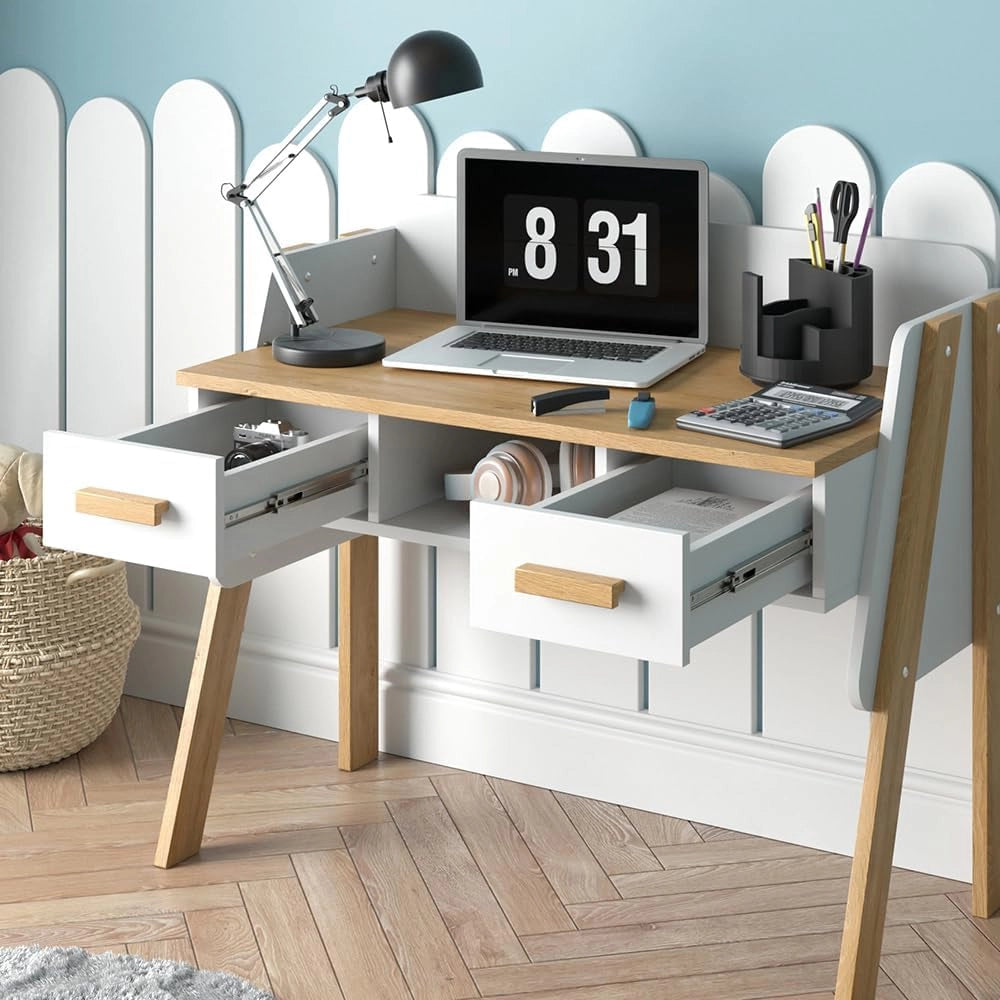 Scrivania Malia, Bianco, 97 x 51 cm, adatto per postazioni di lavoro al computer e applicazioni home office