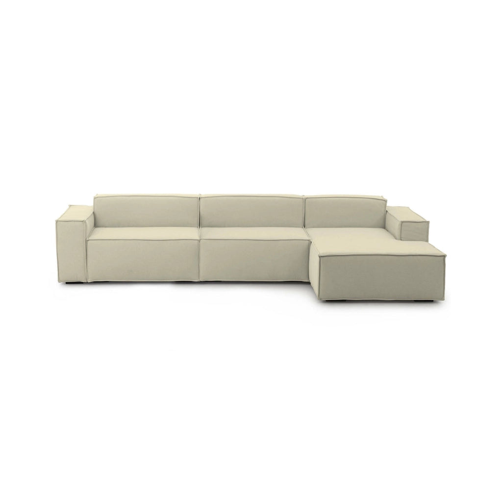Divano fisso Asvaldo, Divano componibile a 4 posti con penisola destra, Made in Italy, SofÒ  moderno in tessuto, Cm 340x170h70, Beige
