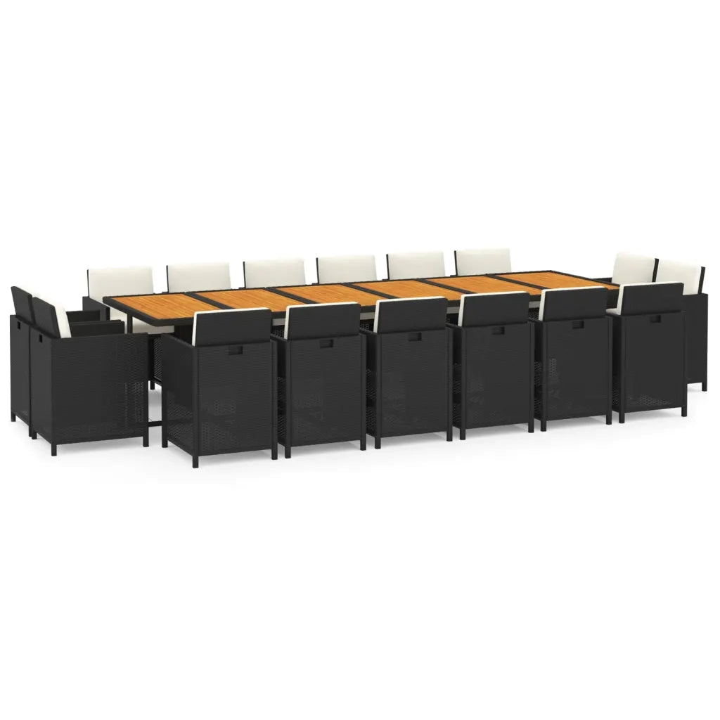 Set da Pranzo per Giardino 17 pz con Cuscini in Polyrattan Nero 3095628