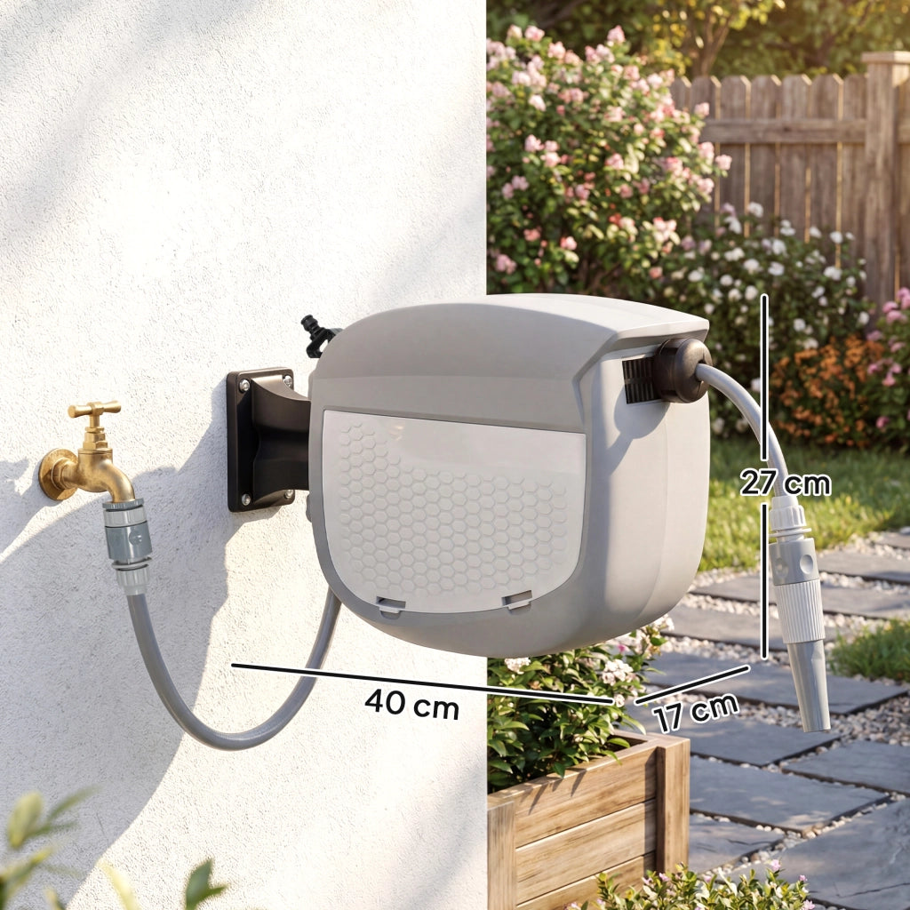 Molla per Tubo Retrattile 10+1 m ¨C zephmum ¨C Grigio con Supporto e Boquilla 2 Modifiche