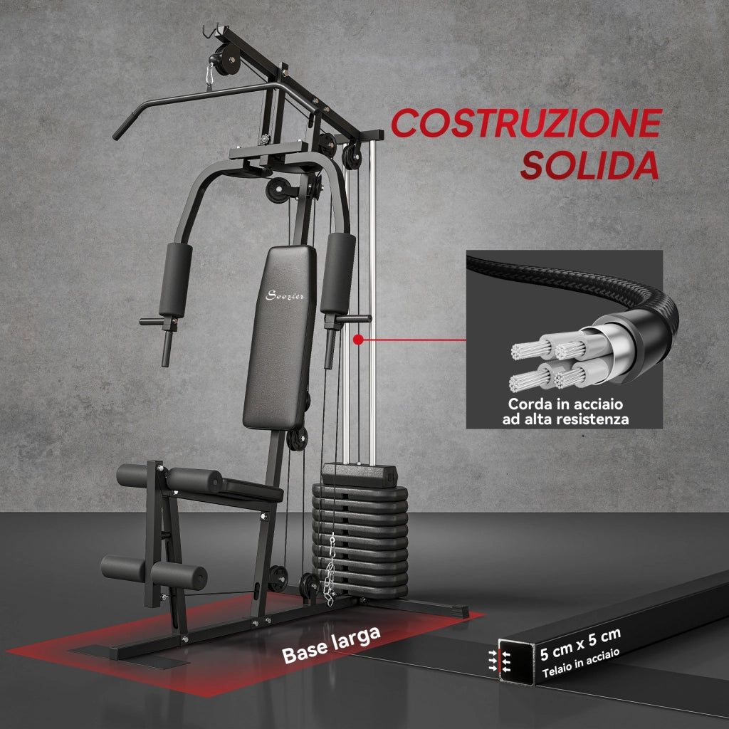 Stazione Fitness Multifunzione ¨C Xylo ¨C 45kg, 135x103x200cm, Nero
