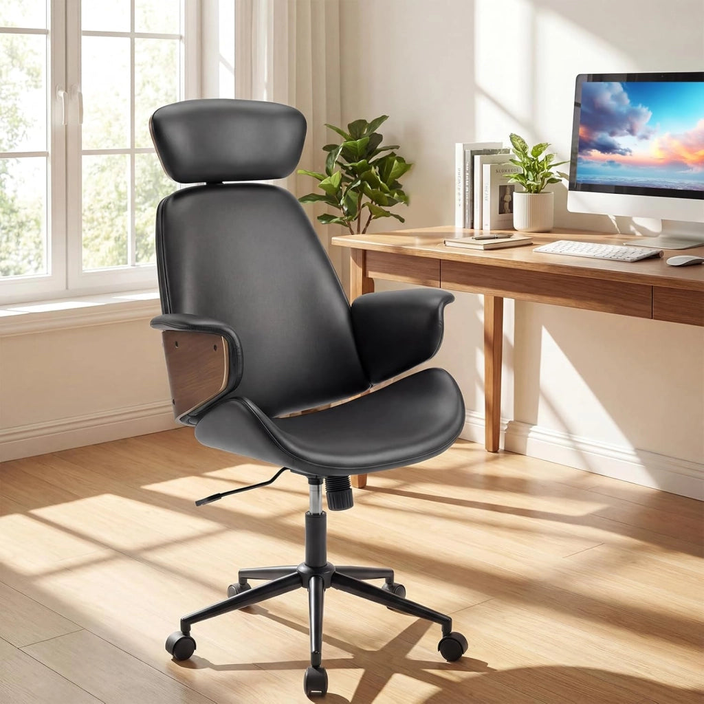 Sedia da Ufficio Ergonomica con Poggiatesta, Sedia Scrivania Imbottita con Altezza Regolabile e Schienale Inclinabile, Poltrona Computer con Braccioli e 5 Ruote Girevoli, Portata 110 kg