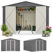 Casetta da Giardino Metallica Grigia Con Cornice di Base Porta Serrabile Resistente Intemperie 300x311x200cm