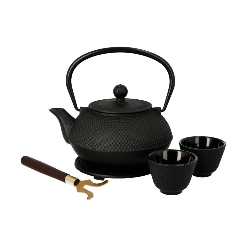 Teiera in ghisa KADAX con infusore per tisane, capacità 850 ml + 2 tazze, colore nero.