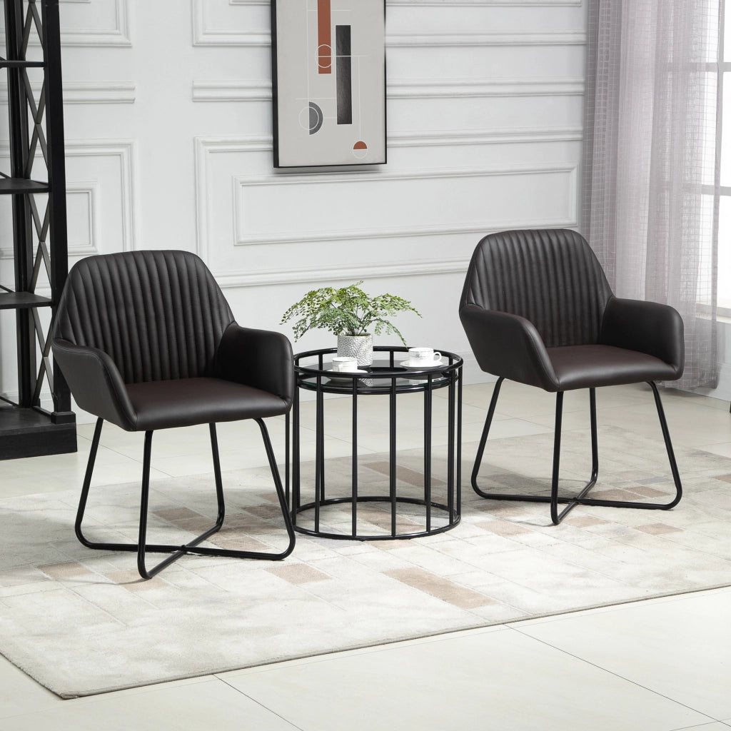 Set 2 Sedie da Pranzo Imbottite in Similpelle ¨C Zephmum ¨C Marrone 60x56.5x85