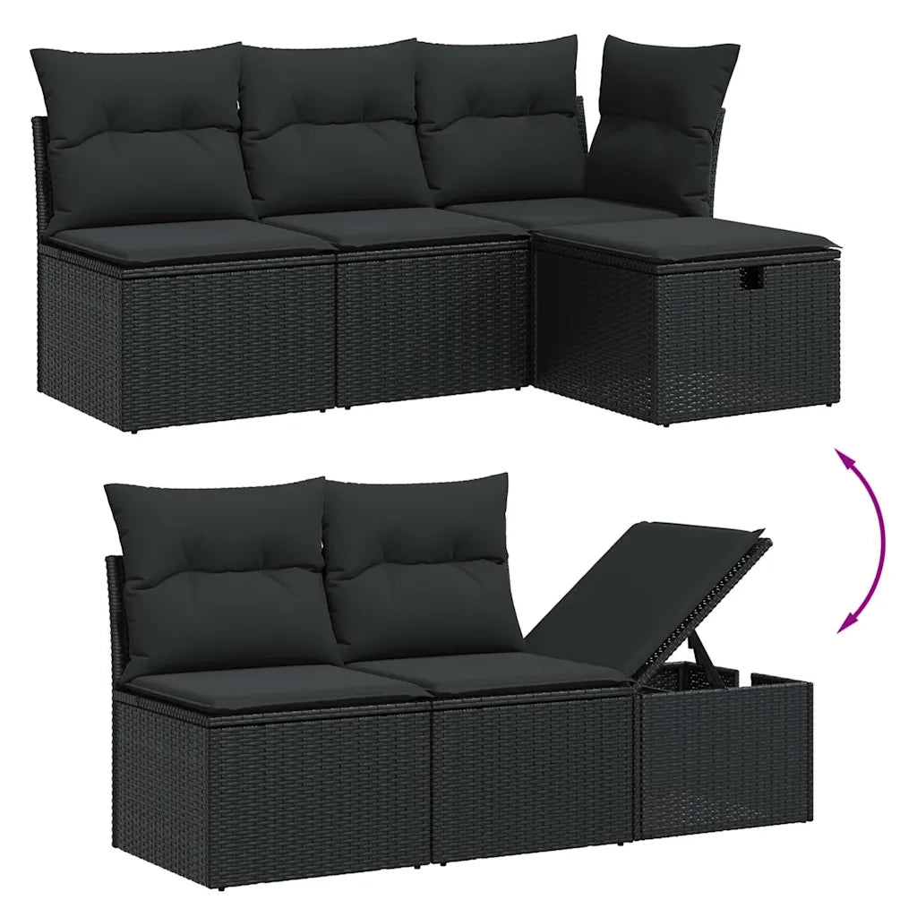 Set Divani da Giardino 5 pz | Set Salotto da Giardino con Cuscini in Polyrattan Nero