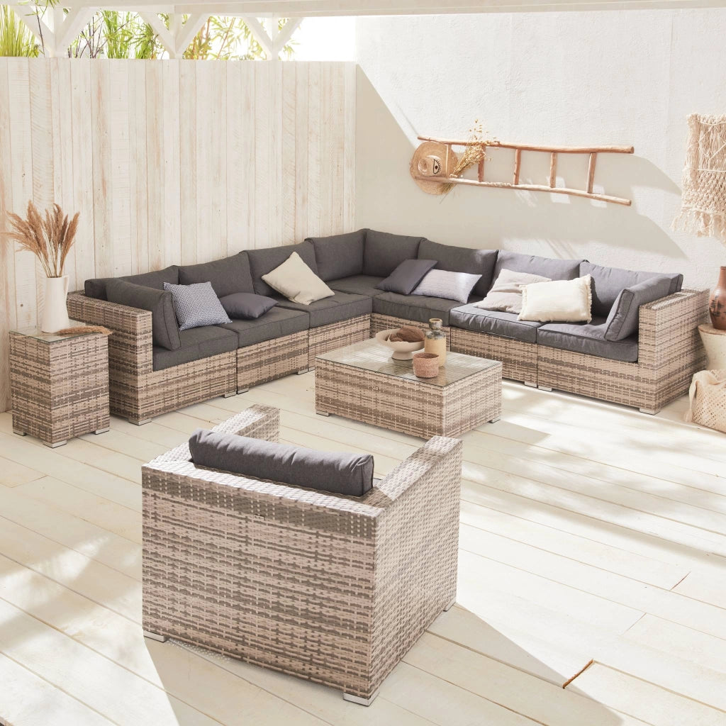 Salotto da giardino angolare in resina intrecciata, 8-10 posti, gamma