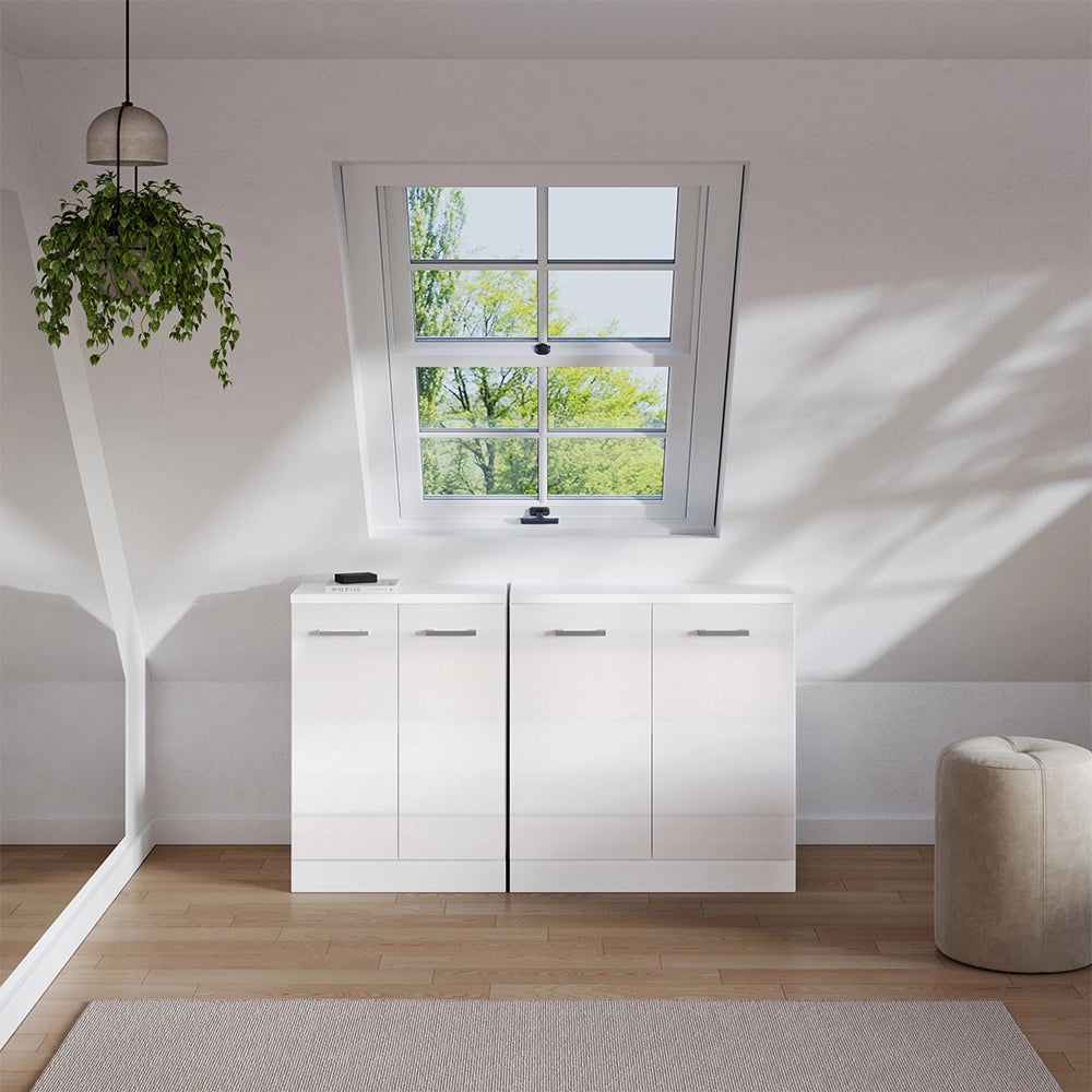 Set di mobili sottotetto Rion Bianco lucido/Bianco 140 cm Set di 2 carcasse armadio profondità 60 cm Vicco