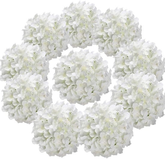 Fiori di seta di ortensia - fiori artificiali per decorazione - 10 pezzi - bianchi