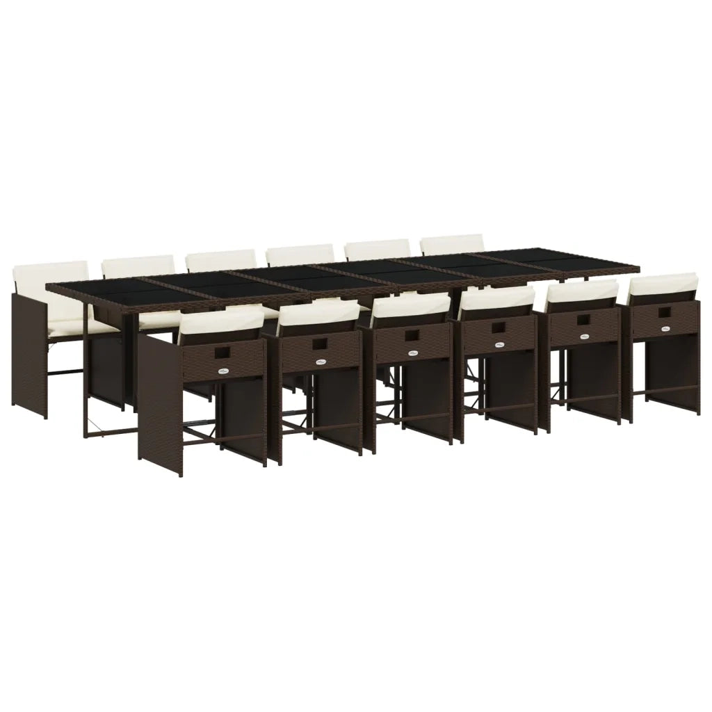 Set da Pranzo da Giardino 13pz con Cuscini Marrone Polyrattan 3277892