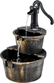 Fontana da Giardino a 2 Livelli, Fontana Rustica con Pompa Regolabile e Ricircolo di Acqua, Fontanella per Giardino Prato e Terrazza, 45,5 x 41 x 68 cm, Bronzo Antico