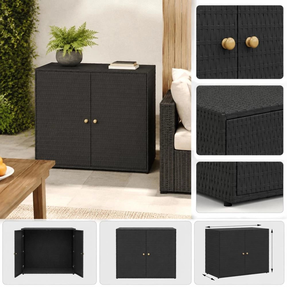 Outdoor Garden Storage Cabinet 100x55.5x80cm, Wicker Rattan Style With Solid Acacia Wood Handles, Durable Steel Frame, Patio Tool Organizer Box For Yard