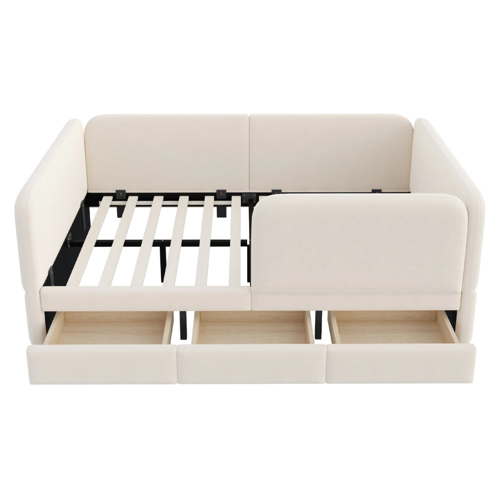 Letto imbottito per bambini 140x200 cm con sponde morbide e 3 cassetti