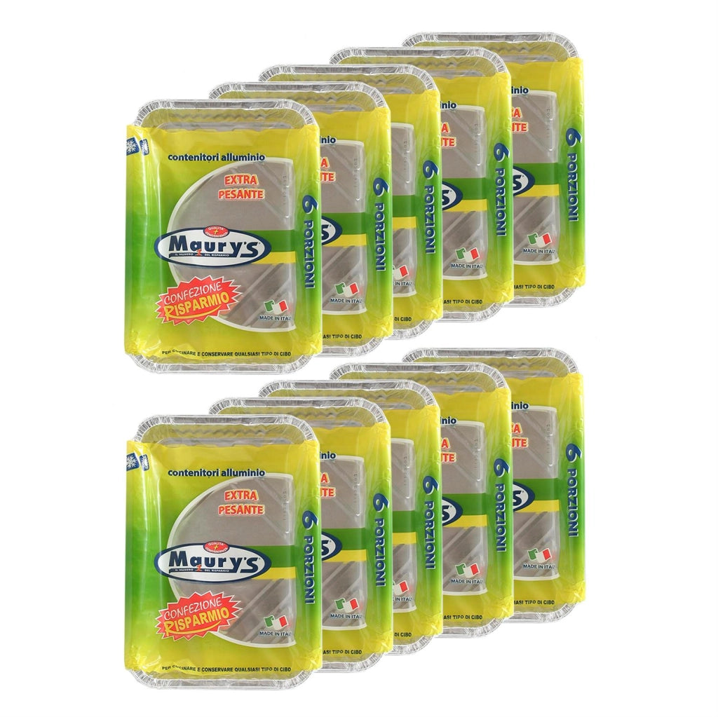 MAURY'S SET DA 10 CONTENITORI RETTANGOLARI IN ALLUMINIO DA 6 PORZIONI