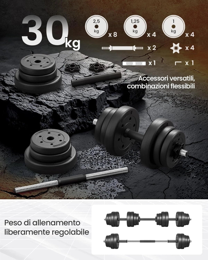 SONGMICS Manubri 2 in 1, Set di Bilanciere Corto, con Tubo di Collegamento in Acciaio, Allenamento, Fitness, Sollevamento Pesi per Casa, Palestra