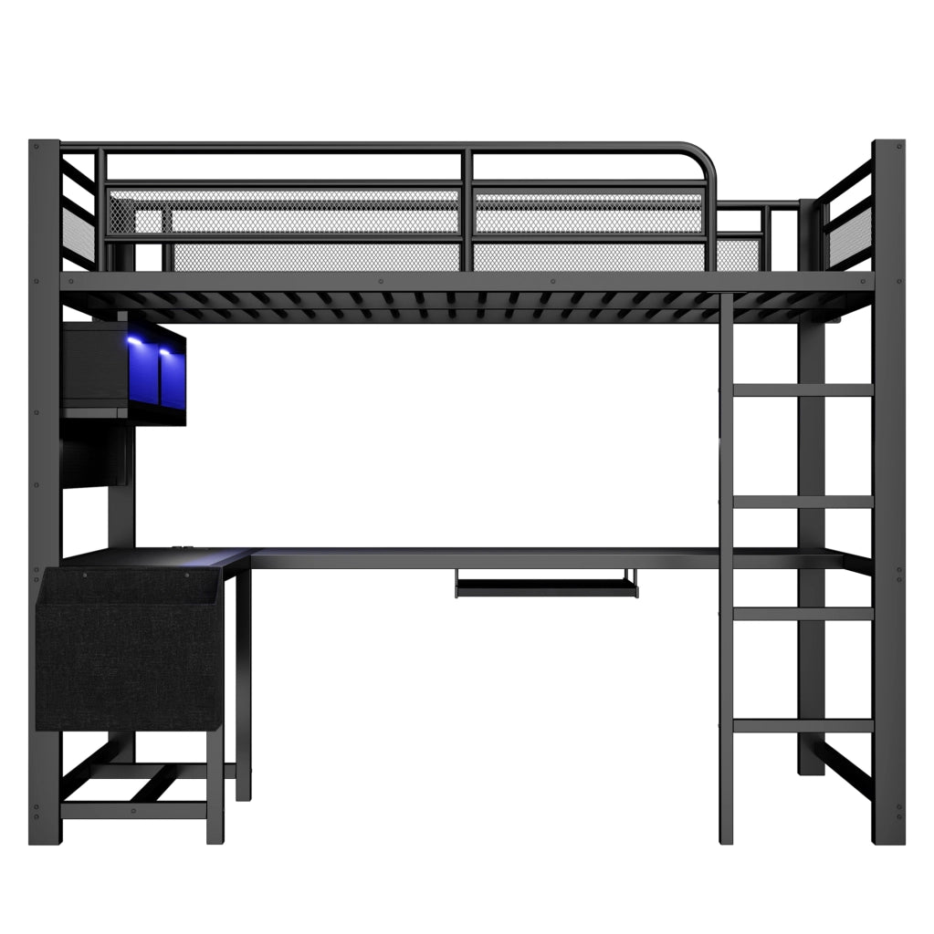 Letto a soppalco 90x200 cm con scrivania, LED e ricarica USB