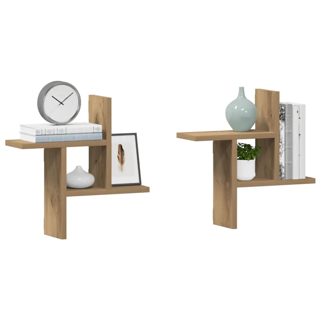 Mensole Parete 2pz Rovere Artigianale 38x12x38 cm in Truciolato