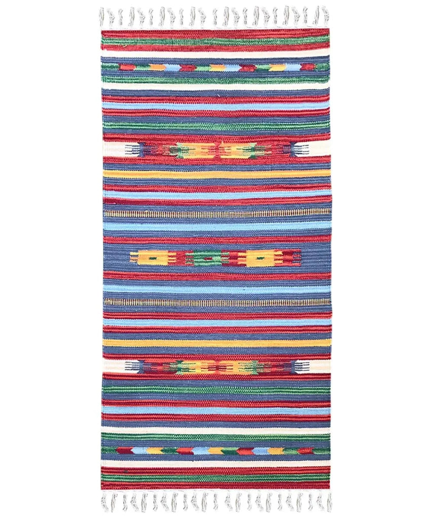 Tappeto passatoia KELIM 01 disegni etnici orientali colori vivaci cm.60x200 tessuto e frangia 100% cotone, lavabile in lavatrice