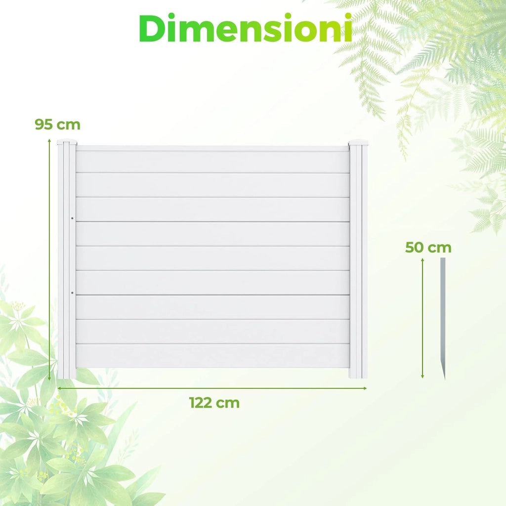 Schermo per Privacy da Esterno, Recinzione con Pannelli e Pali di Metallo Zincato, Recinto da Esterno Versatile e Modulare per Piscina, Copribidone e Condizionatore d’Aria (Bianco)
