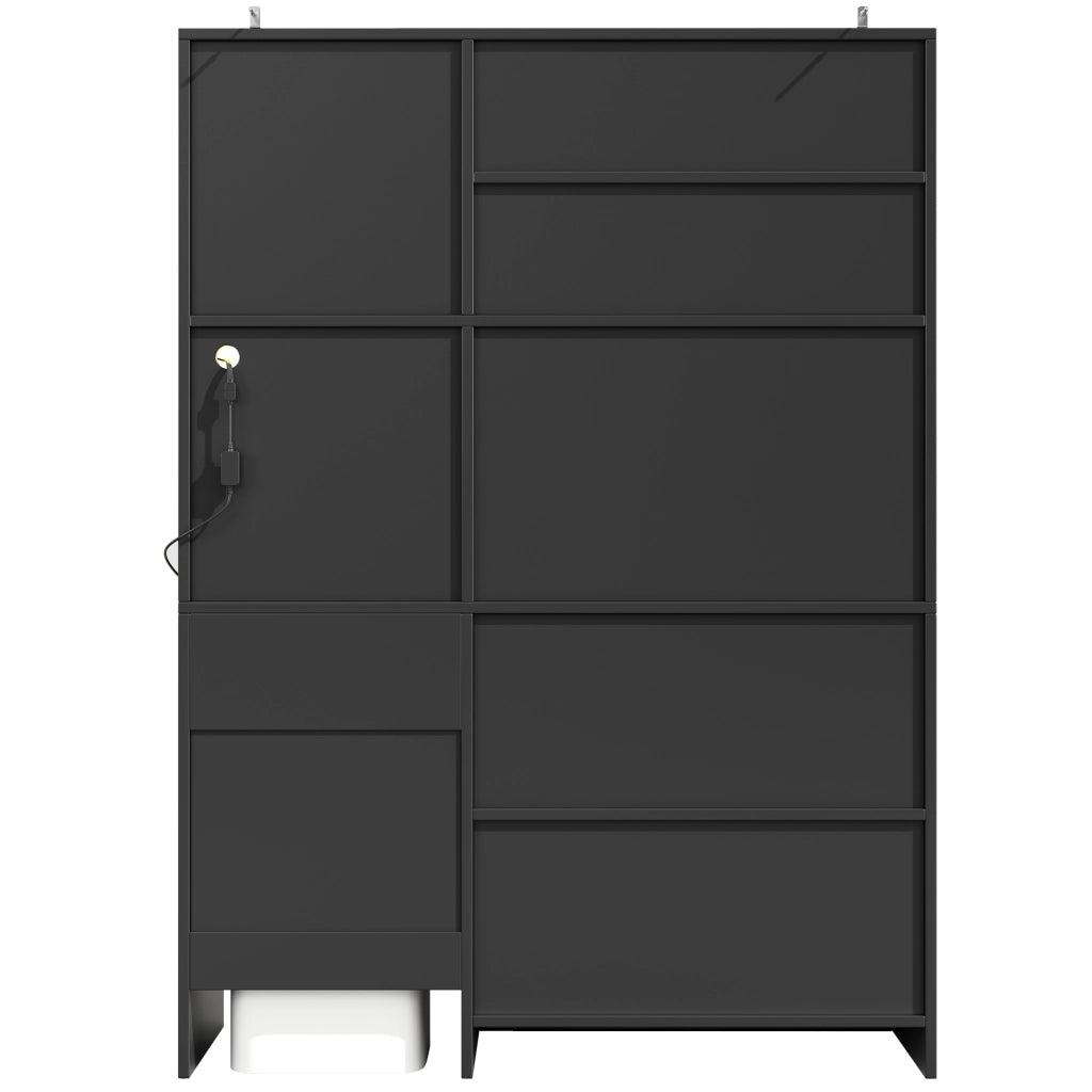 ARMADIO DA CUCINA 130x45x180 cm Nero in MDF con ante in vetro e LED
