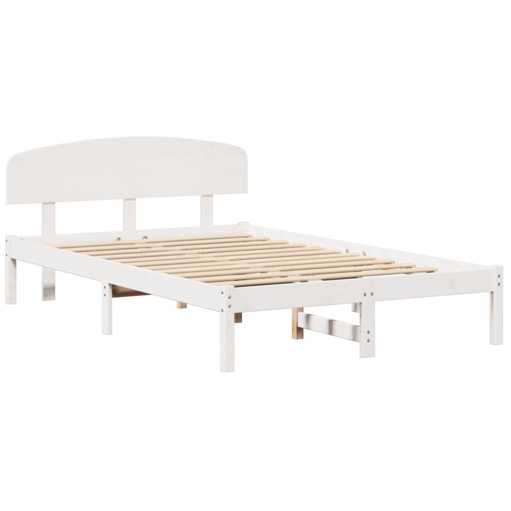 Struttura Letto con Testiera Bianca 135x190 cm in Legno Massello di Pino