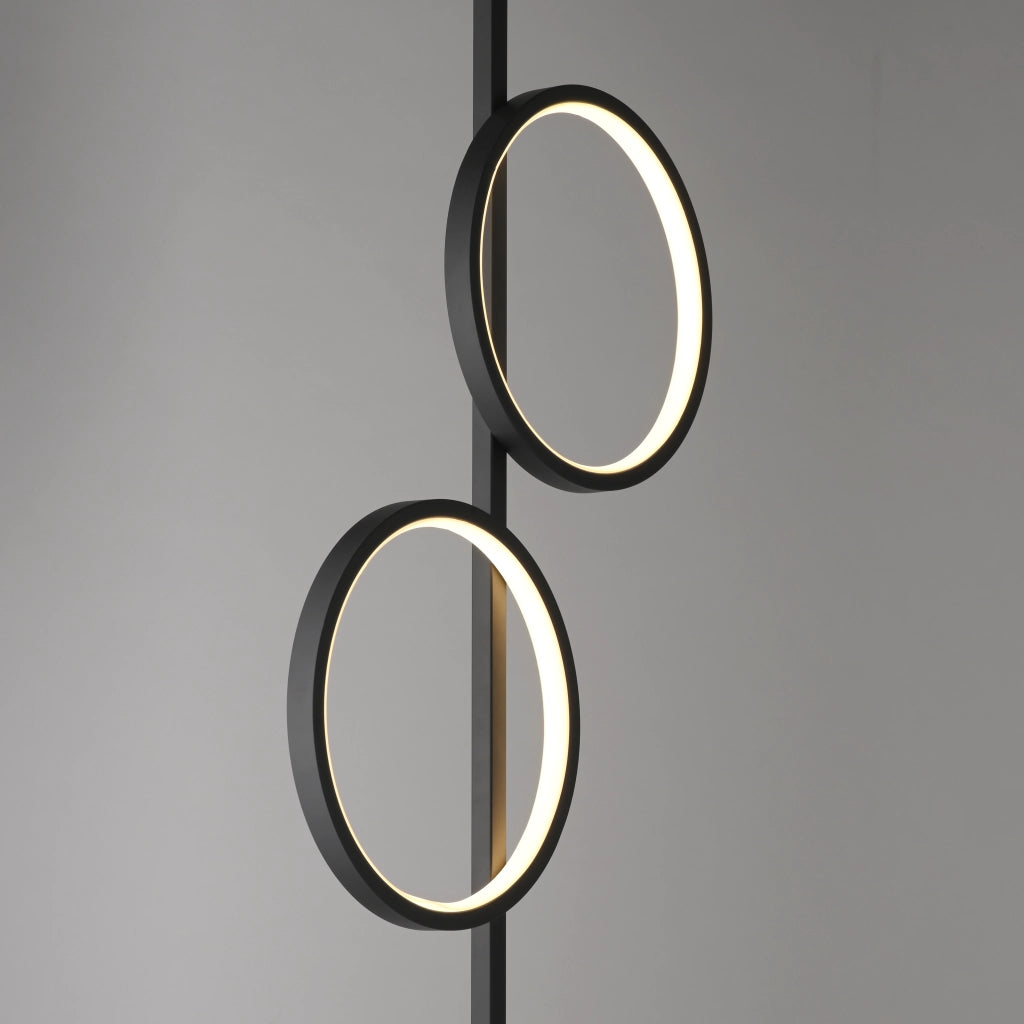Lampada da terra nera moderna 2 anelli LED 24W Just Light