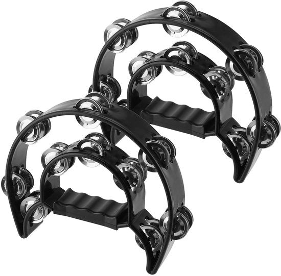 Tamburino 22 cm - Strumento musicale con manico - Chiusura con doppie file di sonagli - Progettazione leggera - Nero elegante - Ideale per KTV/festa
