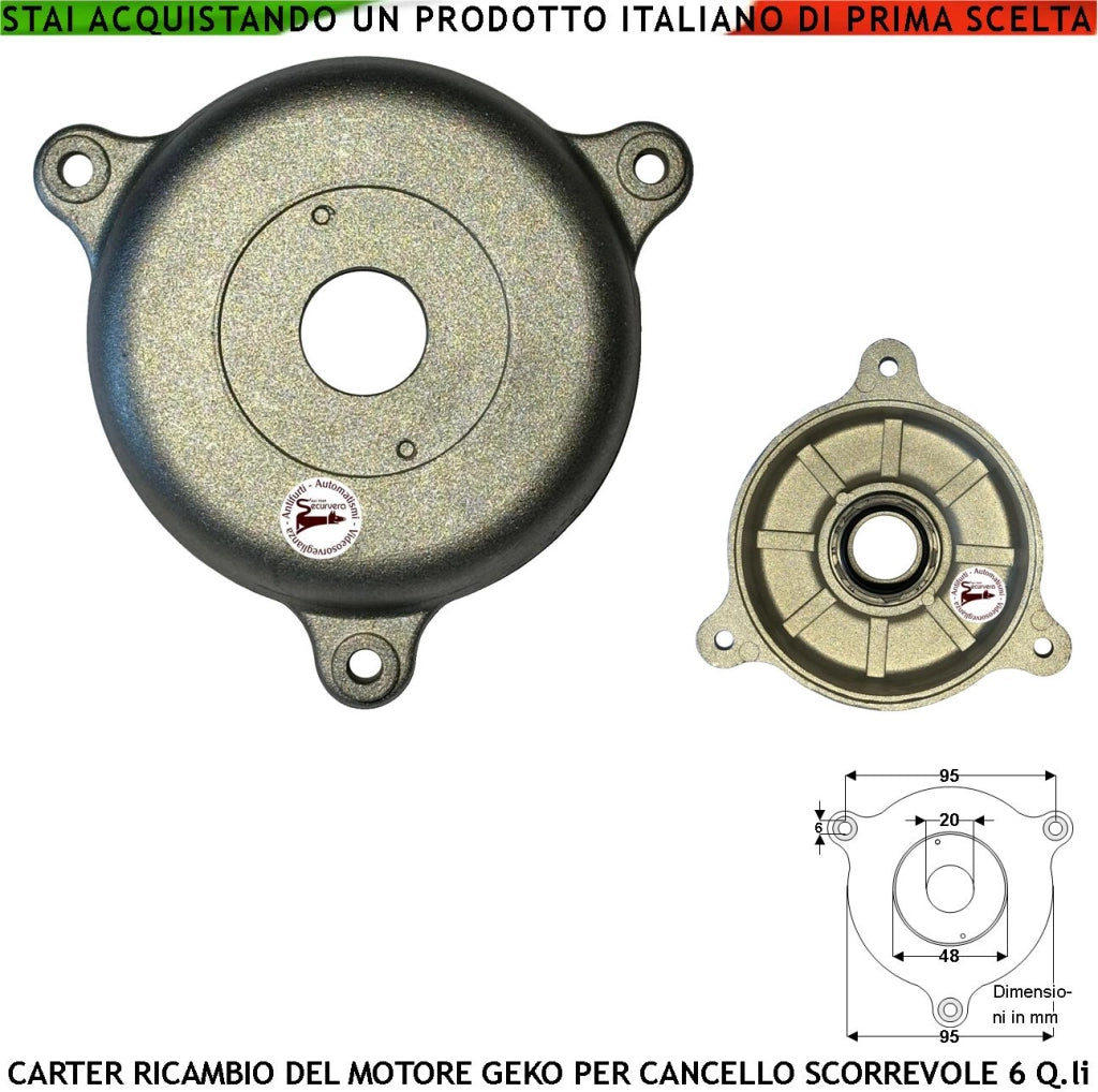 Calotta Statore Con Cuscinetto di Tenuta Per il Rotore Ricambio del Motore Geko 230 V Montato Sul Cancello Scorrevole Costruito in Fusione di Alluminio Con Invito e 3 Fori di Fissaggio Equidistanti