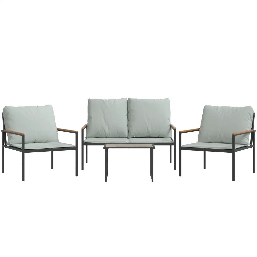 Set Salotto da Giardino 4 pz | Set di Mobili da Esterno con Cuscini in Acciaio Antracite